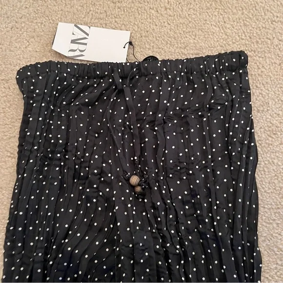 Zara Dotted Wrinkle Effect Wide Leg Pants Polka Dot Pleated Trousers sz Small - Picture 6 of 6